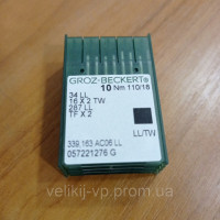 Голки для промислових швейних машин 34LR / TFx2LR / 16x2RTW LR тонкої колбою для шкіри 10 шт/уп