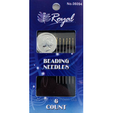 Beading 12 (6шт+нитковдеватель) Набір голок для бісеру з золотим вушком Royal (Японія)